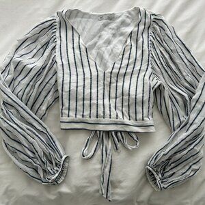 Striped top with balloon sleeves